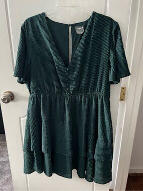 ARULA Deep Green Textured Tiered Mini Dress